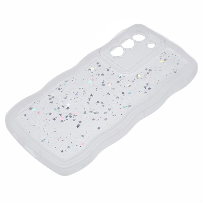 JTW Series for Samsung Galaxy S21 FE 5G Case Wave Frame Curly Shape TPU Epoxy Phone Cover - Transparent White - 4