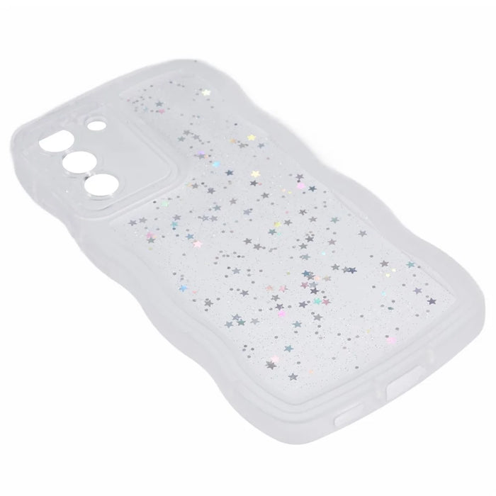 JTW Series for Samsung Galaxy S21 FE 5G Case Wave Frame Curly Shape TPU Epoxy Phone Cover - Transparent White - 5