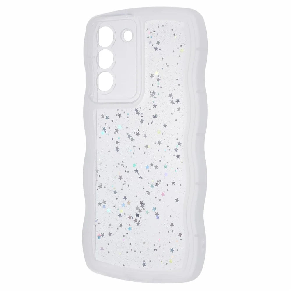 JTW Series for Samsung Galaxy S22+ 5G Wavy Edge TPU Case Anti-Drop Epoxy Phone Cover - Transparent White - 3
