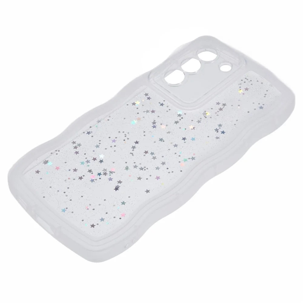 JTW Series for Samsung Galaxy S22+ 5G Wavy Edge TPU Case Anti-Drop Epoxy Phone Cover - Transparent White - 4