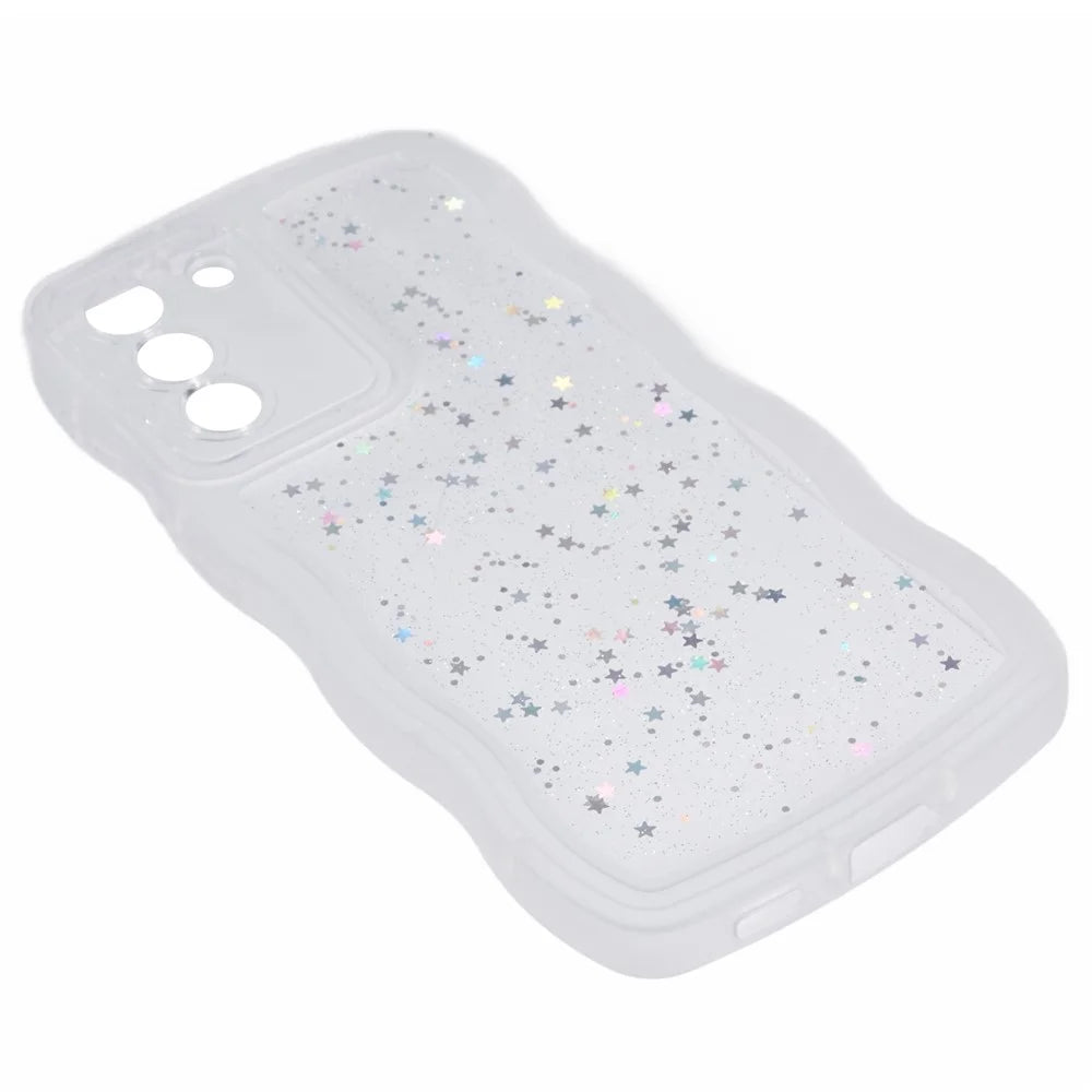 JTW Series for Samsung Galaxy S22+ 5G Wavy Edge TPU Case Anti-Drop Epoxy Phone Cover - Transparent White - 5