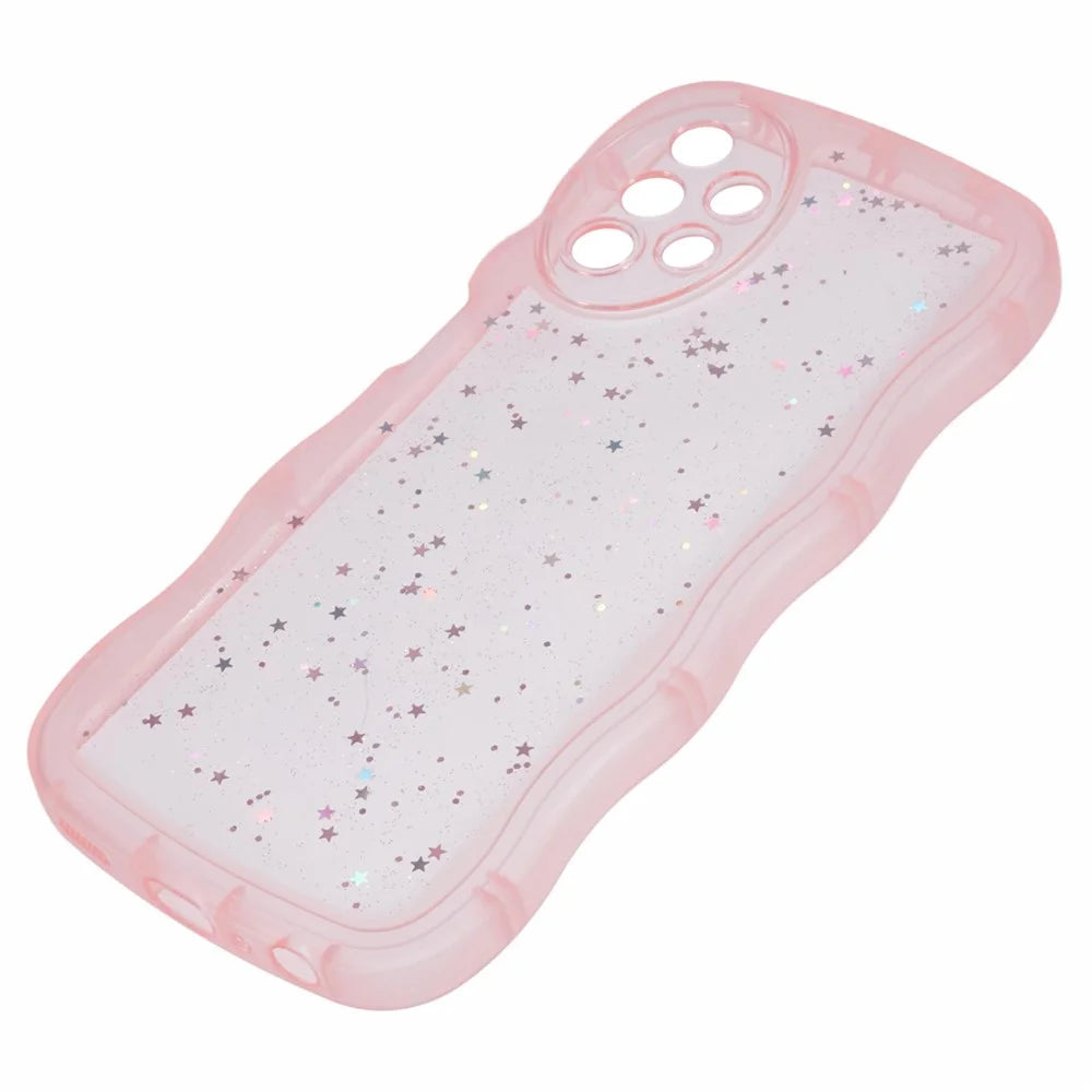 JTW Series for Samsung Galaxy A52 4G / 5G / A52s 5G Case Wavy Edge TPU Bling Star Phone Cover - Transparent Pink - 4
