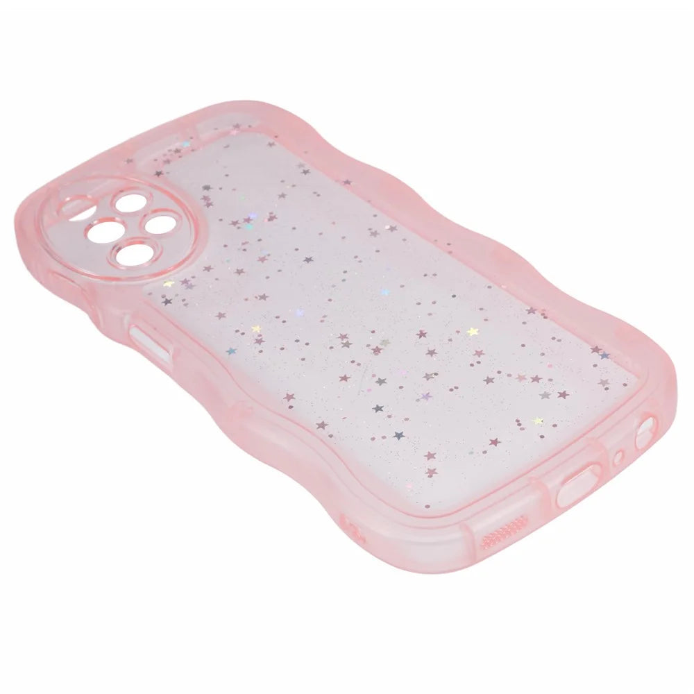 JTW Series for Samsung Galaxy A23 4G / A23 5G (Global Version) Case Glitter Stars TPU Phone Cover Wavy Edge - Transparent Pink - 5