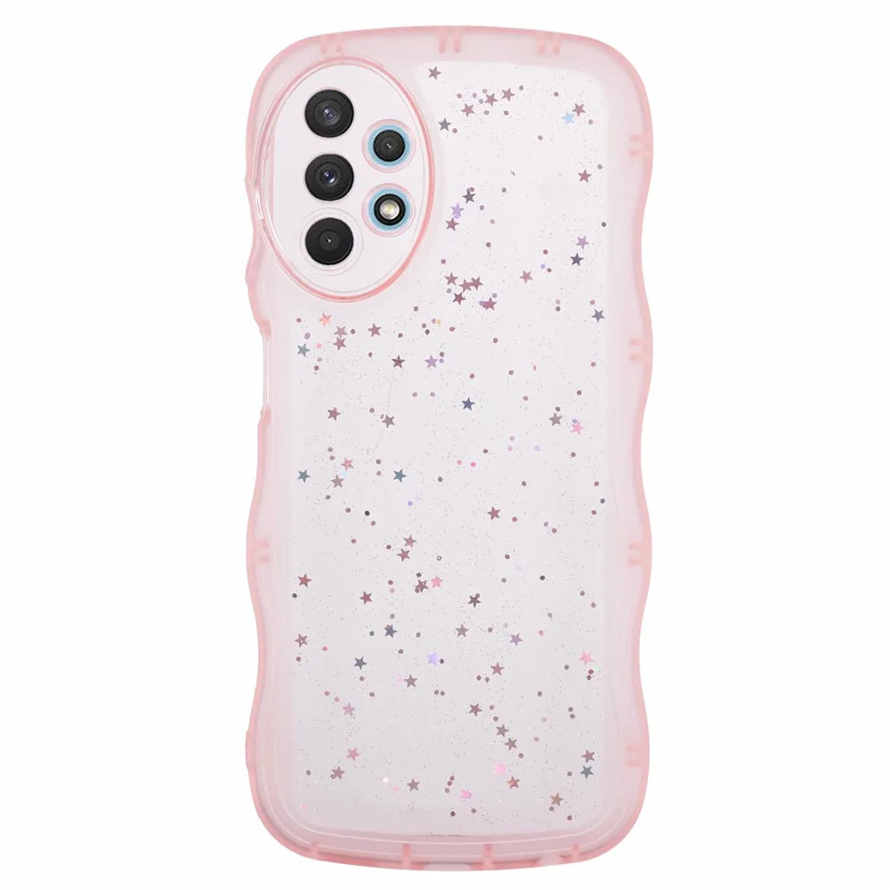 JTW Series for Samsung Galaxy A33 5G TPU Case Wavy Edge Glitter Stars Back Phone Cover - Transparent Pink - 1
