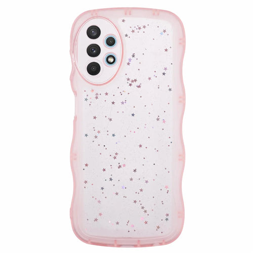 JTW Series for Samsung Galaxy A33 5G TPU Case Wavy Edge Glitter Stars Back Phone Cover - Transparent Pink - 1