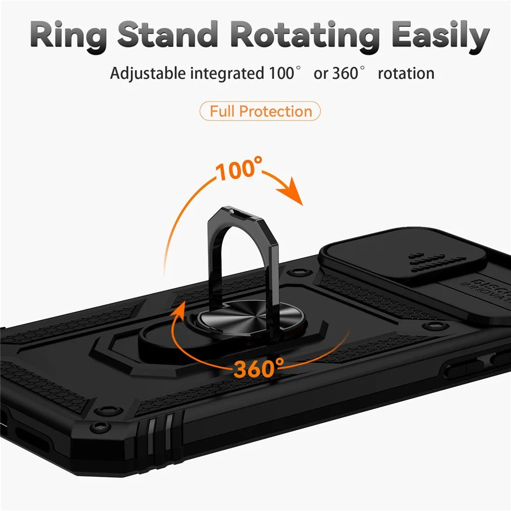 For iPhone 11 Pro Case Kickstand PC+TPU Hybrid Phone Shell with Camera Slide Cover -  Black - 5