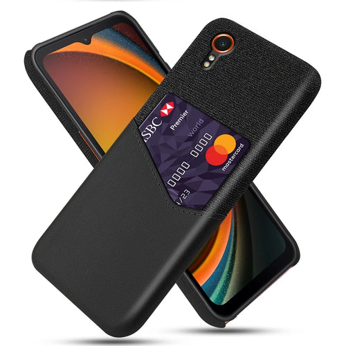 For Samsung Galaxy Xcover7 Case PU Leather+PC Cloth Texture Back Phone Cover with Card Slot - Black - 1