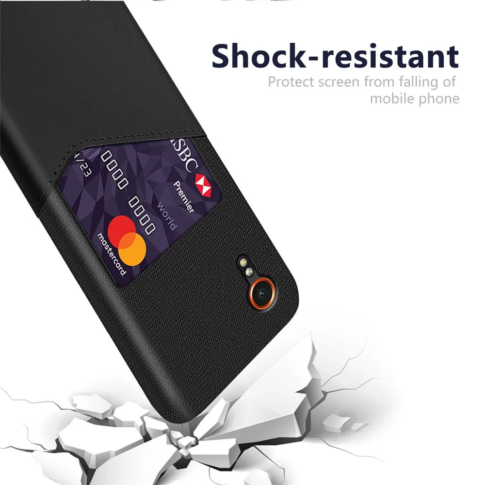 For Samsung Galaxy Xcover7 Case PU Leather+PC Cloth Texture Back Phone Cover with Card Slot - Black - 3