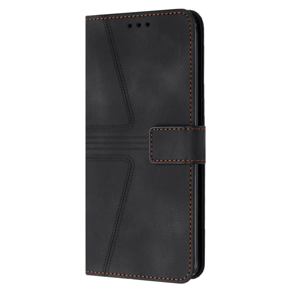For Samsung Galaxy S23 Case Triangle Imprinted PU Leather Wallet Phone Cover - Black - 7