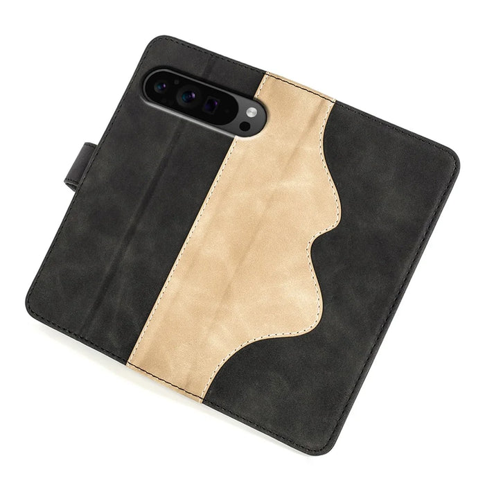 For Google Pixel 9 Pro XL Wallet Case PU Leather Color Splicing Cell Phone Cover - Black - 4