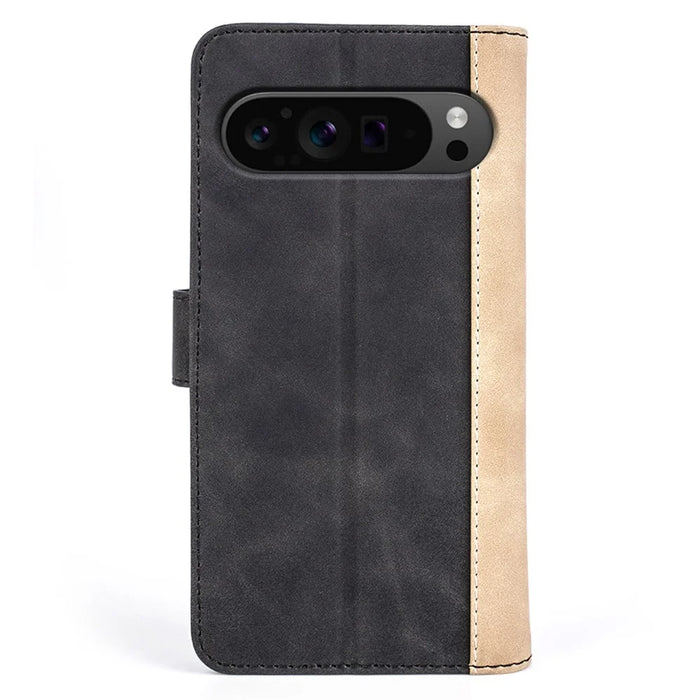 For Google Pixel 9 Pro XL Wallet Case PU Leather Color Splicing Cell Phone Cover - Black - 7