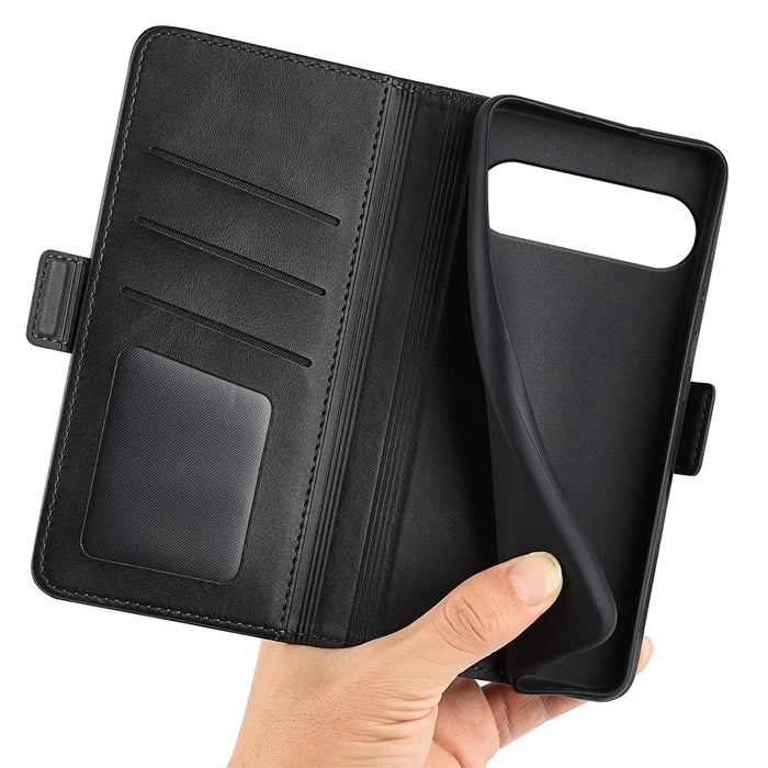 For Google Pixel 9 Pro XL Cell Phone Case Leather Wallet Phone Cover with Magnetic Clasp - Black - 5