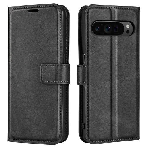 For Google Pixel 9 Pro XL Anti-Scratch Leather Case Calf Texture Phone Wallet Cover - Black - 1