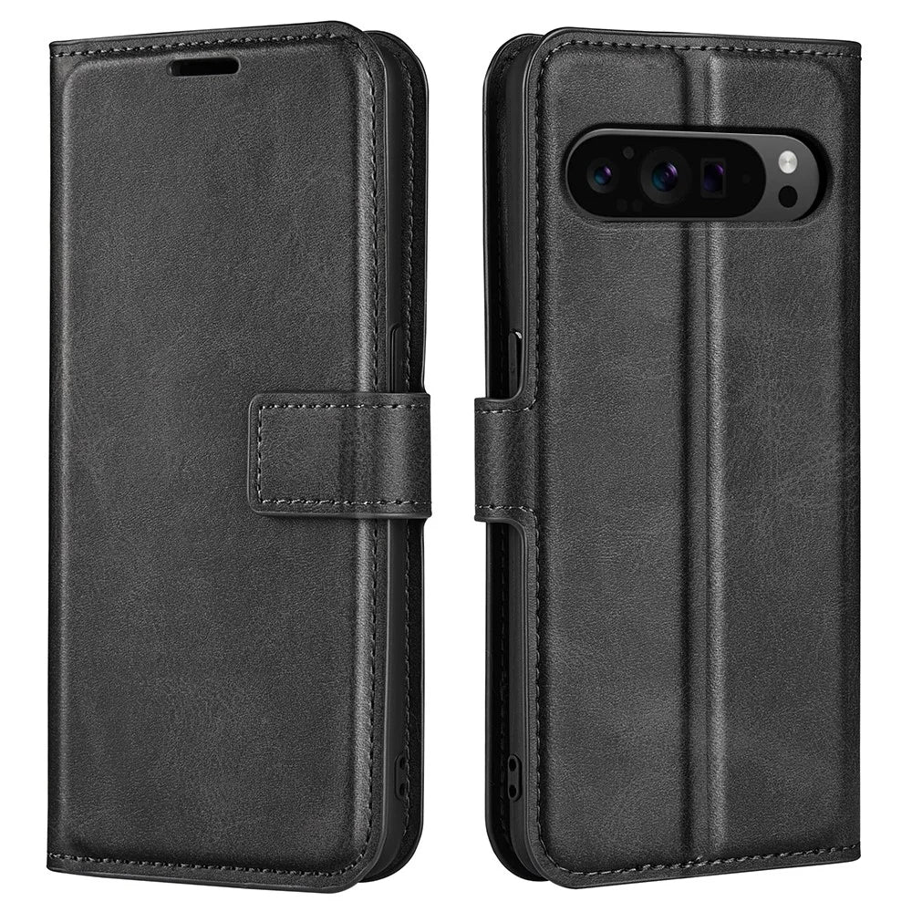 For Google Pixel 9 Pro XL Anti-Scratch Leather Case Calf Texture Phone Wallet Cover - Black - 1
