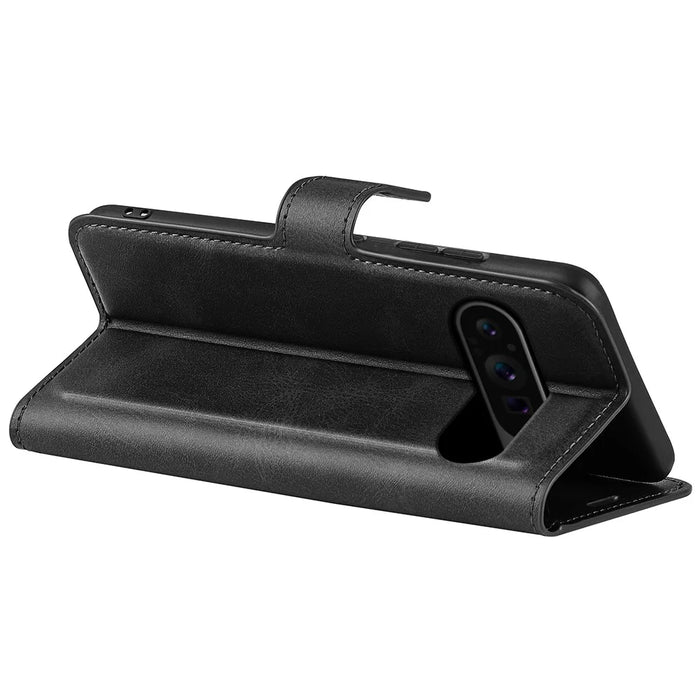 For Google Pixel 9 Pro XL Anti-Scratch Leather Case Calf Texture Phone Wallet Cover - Black - 4