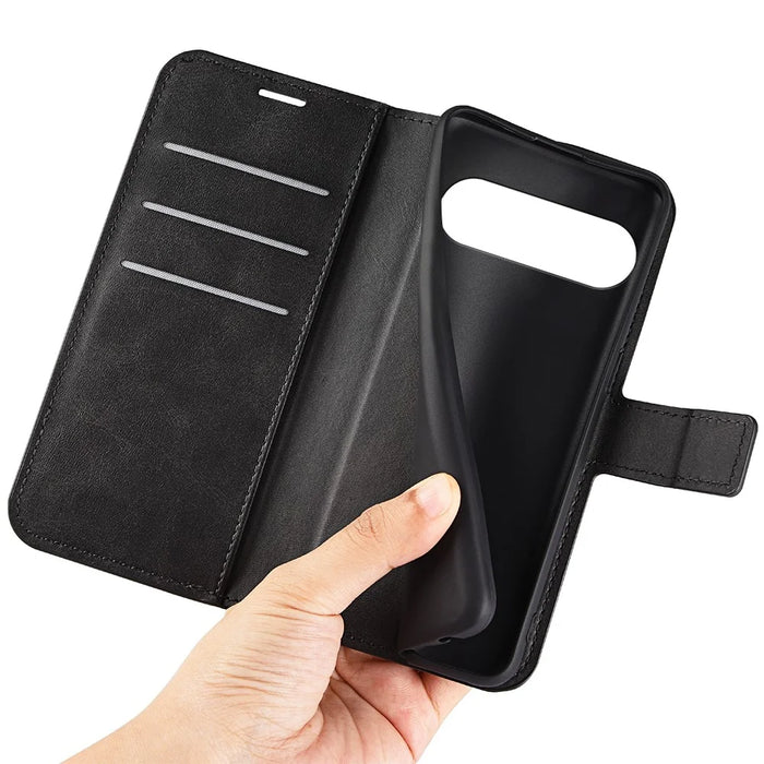 For Google Pixel 9 Pro XL Anti-Scratch Leather Case Calf Texture Phone Wallet Cover - Black - 5