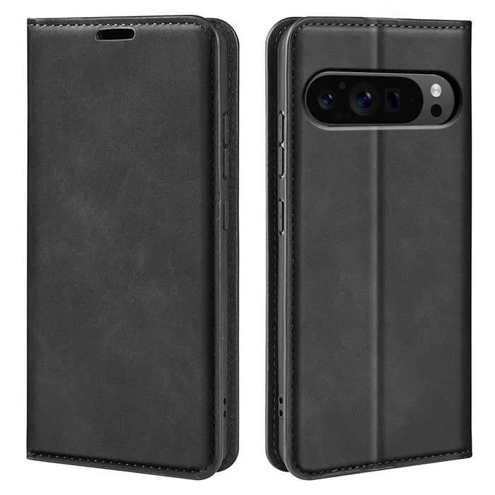 For Google Pixel 9 Pro XL Cell Phone Case Skin-Touch Magnetic Closing PU Leather Shockproof Cover - Black - 1