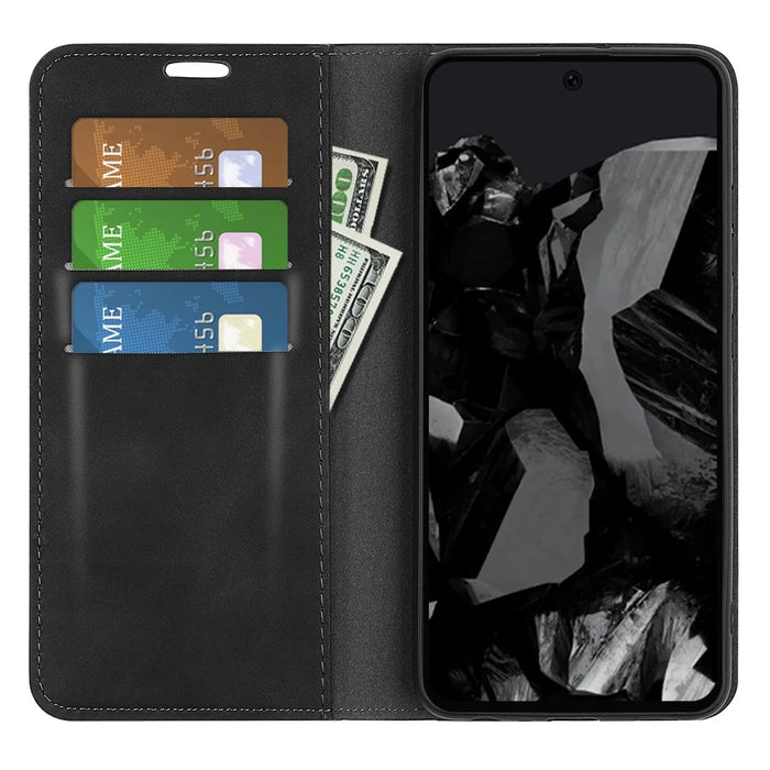 For Google Pixel 9 Pro XL Cell Phone Case Skin-Touch Magnetic Closing PU Leather Shockproof Cover - Black - 2