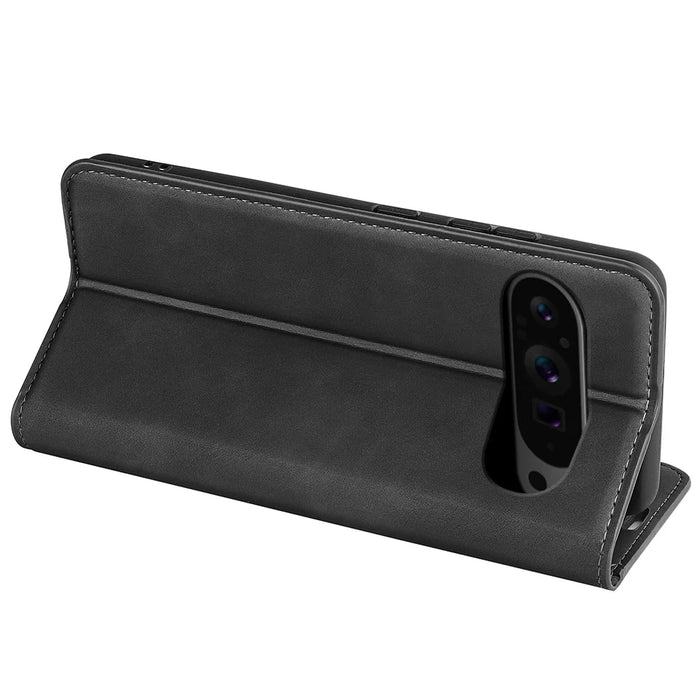 For Google Pixel 9 Pro XL Cell Phone Case Skin-Touch Magnetic Closing PU Leather Shockproof Cover - Black - 4
