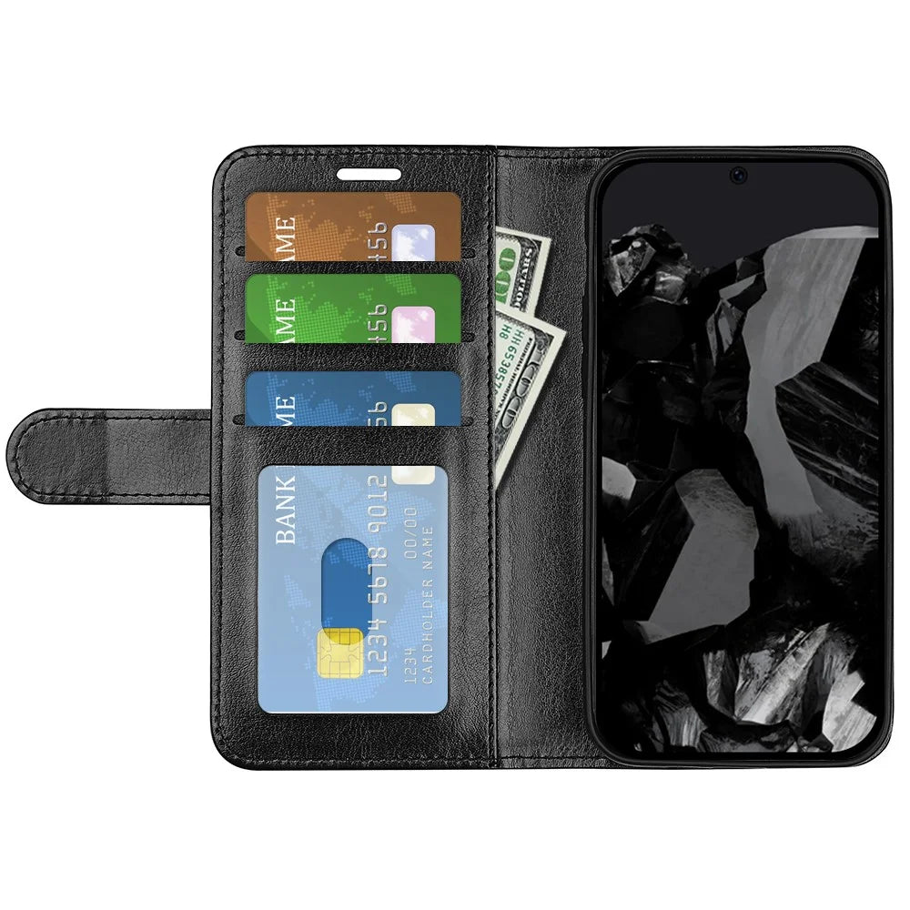 For Google Pixel 9 Pro XL Cell Phone Cases Crazy Horse Texture Magnetic Cover - Black - 2