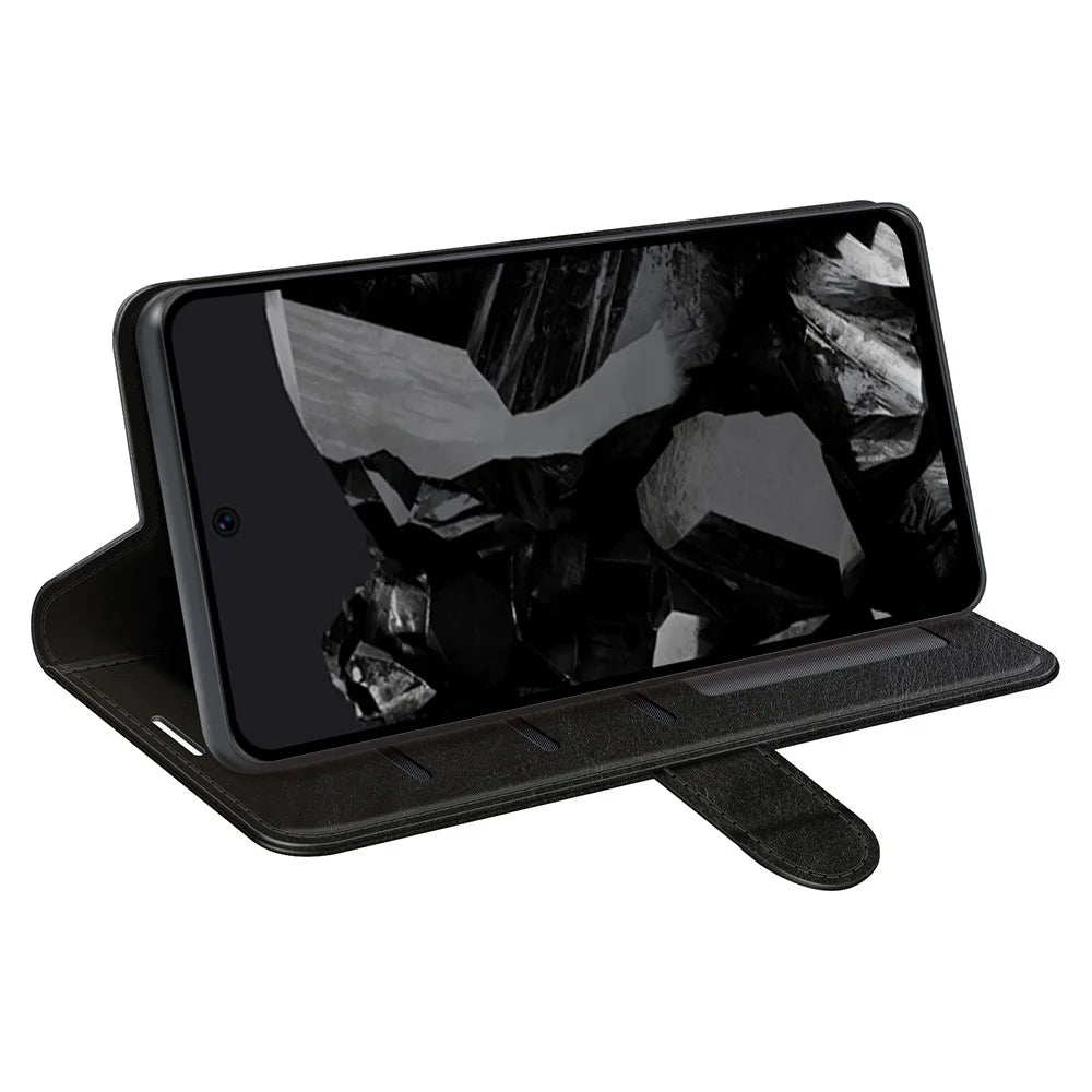 For Google Pixel 9 Pro XL Cell Phone Cases Crazy Horse Texture Magnetic Cover - Black - 3