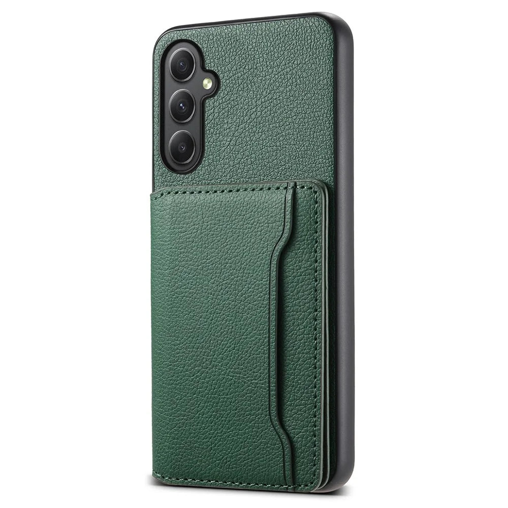 For Samsung Galaxy A35 5G Phone Case Kickstand Card Slots Leather+PC+TPU Hybrid Cover - Green - 1