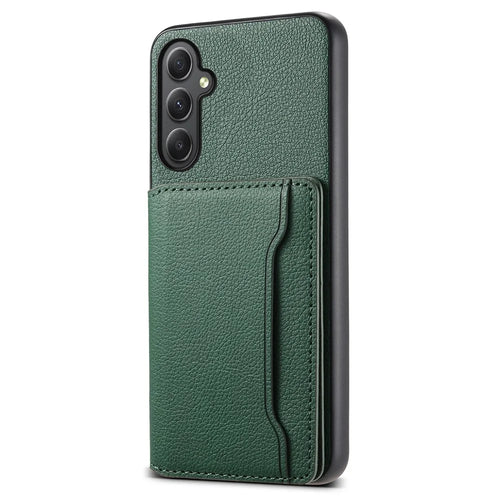 For Samsung Galaxy A35 5G Phone Case Kickstand Card Slots Leather+PC+TPU Hybrid Cover - Green - 1