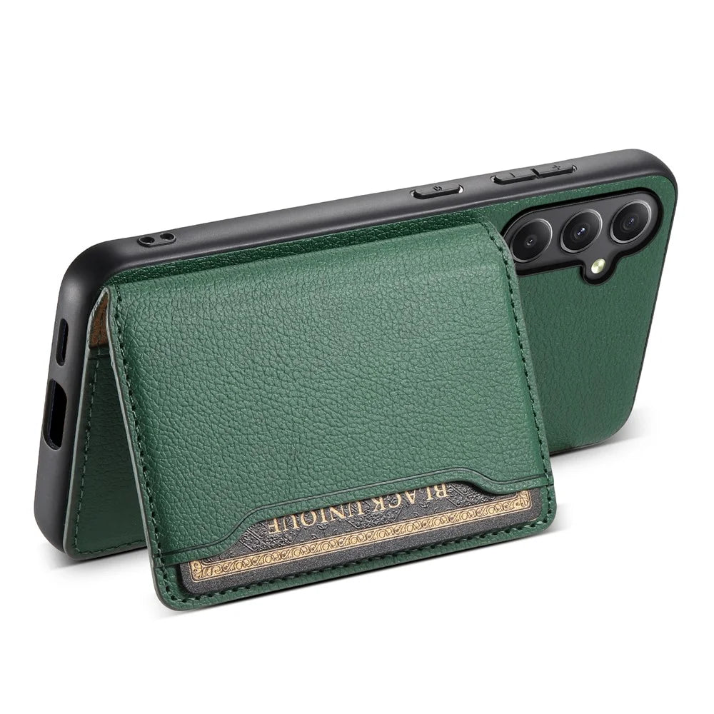 For Samsung Galaxy A35 5G Phone Case Kickstand Card Slots Leather+PC+TPU Hybrid Cover - Green - 3