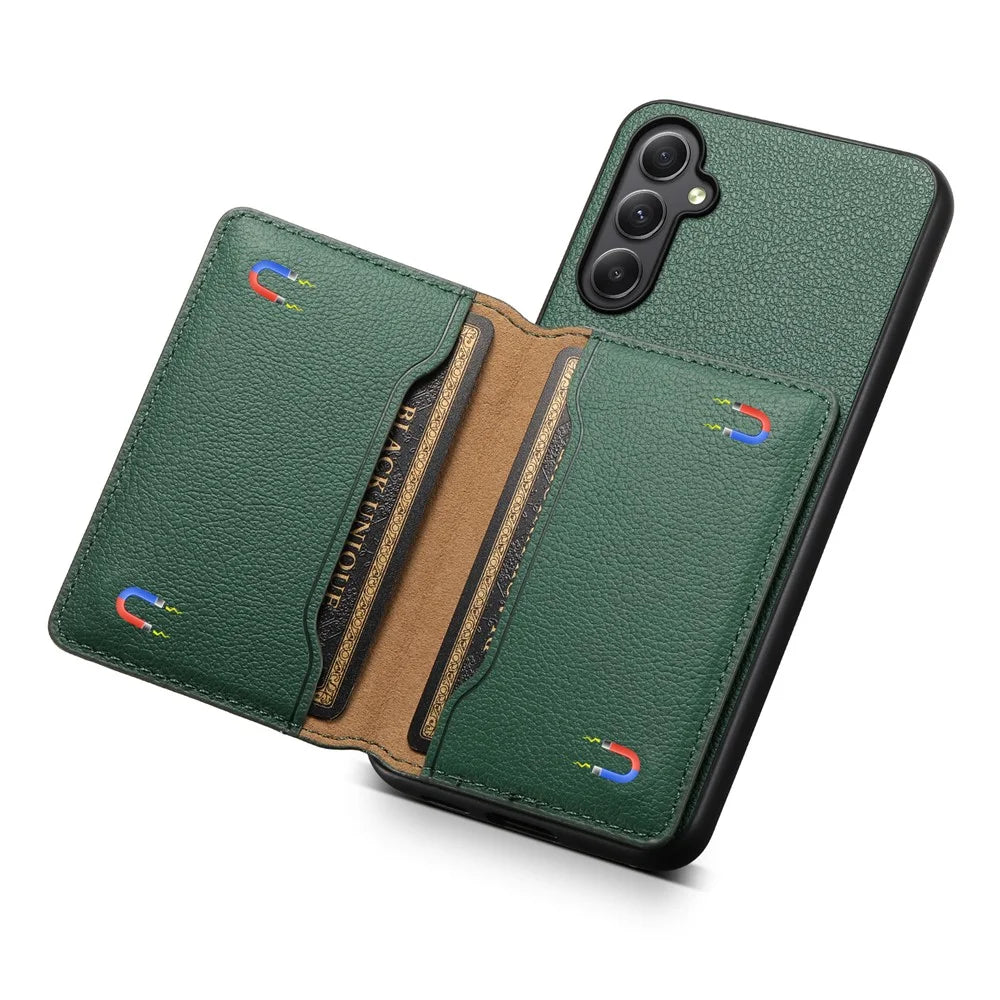 For Samsung Galaxy A35 5G Phone Case Kickstand Card Slots Leather+PC+TPU Hybrid Cover - Green - 4