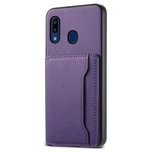 For Samsung Galaxy A20 / A30 Kickstand Case TPU+PC+PU Phone Cover with Card Slots - Purple - 1