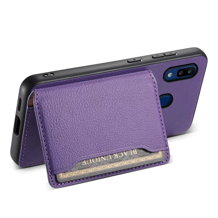 For Samsung Galaxy A20 / A30 Kickstand Case TPU+PC+PU Phone Cover with Card Slots - Purple - 3