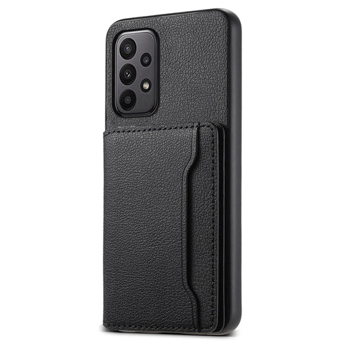 For Samsung Galaxy A23 4G / A23 5G (Global Version) Case Calf Texture Kickstand Smart Phone Cover - Black - 1