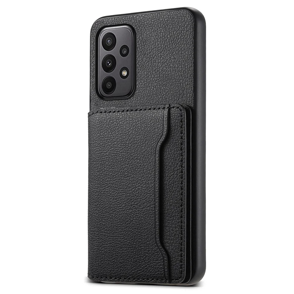 For Samsung Galaxy A23 4G / A23 5G (Global Version) Case Calf Texture Kickstand Smart Phone Cover - Black - 1