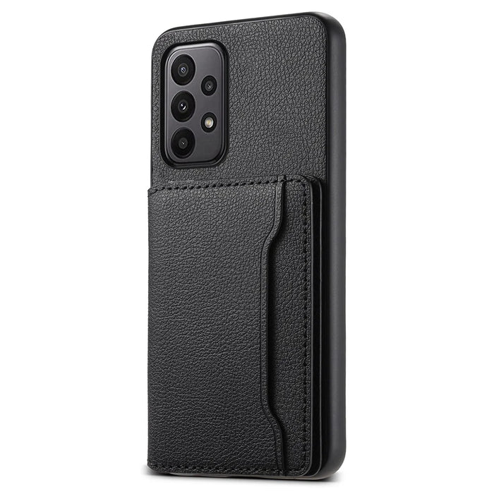 For Samsung Galaxy A23 4G / A23 5G (Global Version) Case Calf Texture Kickstand Smart Phone Cover - Black - 1
