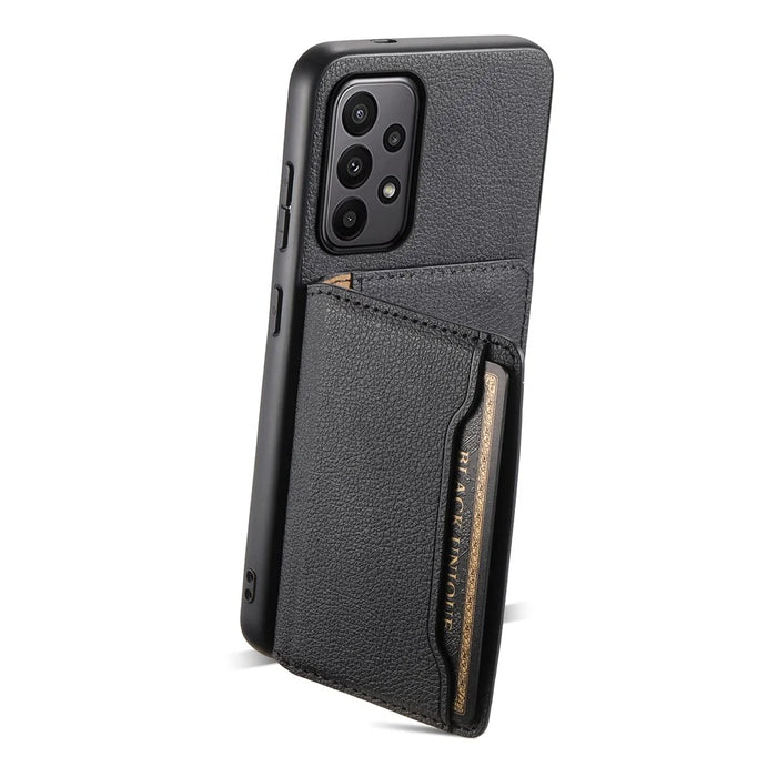 For Samsung Galaxy A23 4G / A23 5G (Global Version) Case Calf Texture Kickstand Smart Phone Cover - Black - 2