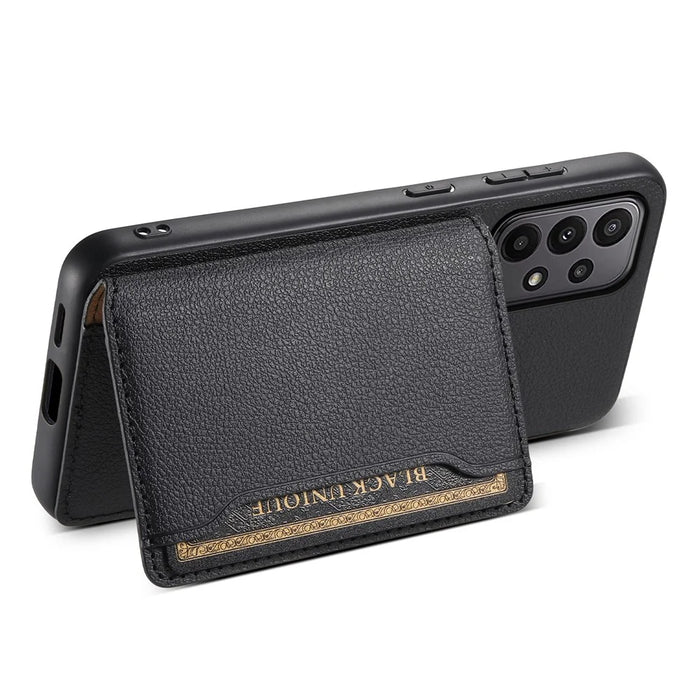 For Samsung Galaxy A23 4G / A23 5G (Global Version) Case Calf Texture Kickstand Smart Phone Cover - Black - 3
