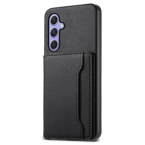 For Samsung Galaxy A54 5G Shockproof Case Card Slots TPU+PC+PU Kickstand Phone Cover - Black - 1