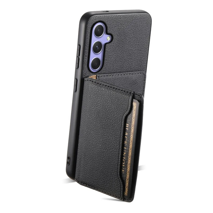 For Samsung Galaxy A54 5G Shockproof Case Card Slots TPU+PC+PU Kickstand Phone Cover - Black - 2