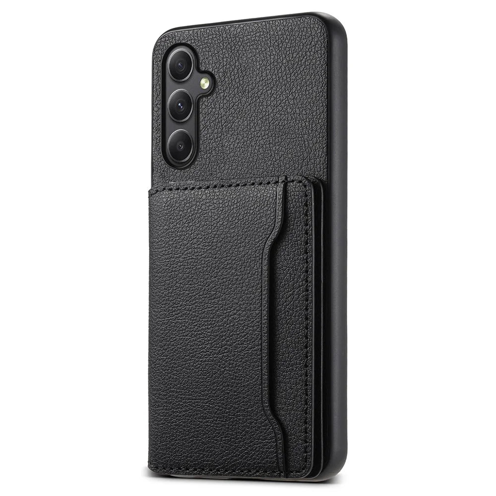 For Samsung Galaxy A24 4G (162.1 x 77.6 x 8.3mm) Case Shockproof Leather+TPU+PC Card Holder Phone Cover - Black - 1