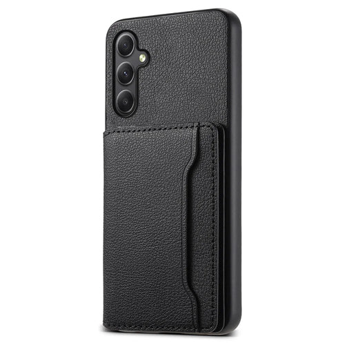 For Samsung Galaxy A24 4G (162.1 x 77.6 x 8.3mm) Case Shockproof Leather+TPU+PC Card Holder Phone Cover - Black - 1