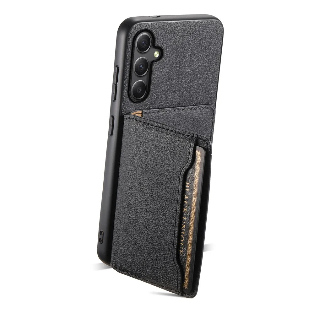 For Samsung Galaxy A24 4G (162.1 x 77.6 x 8.3mm) Case Shockproof Leather+TPU+PC Card Holder Phone Cover - Black - 2