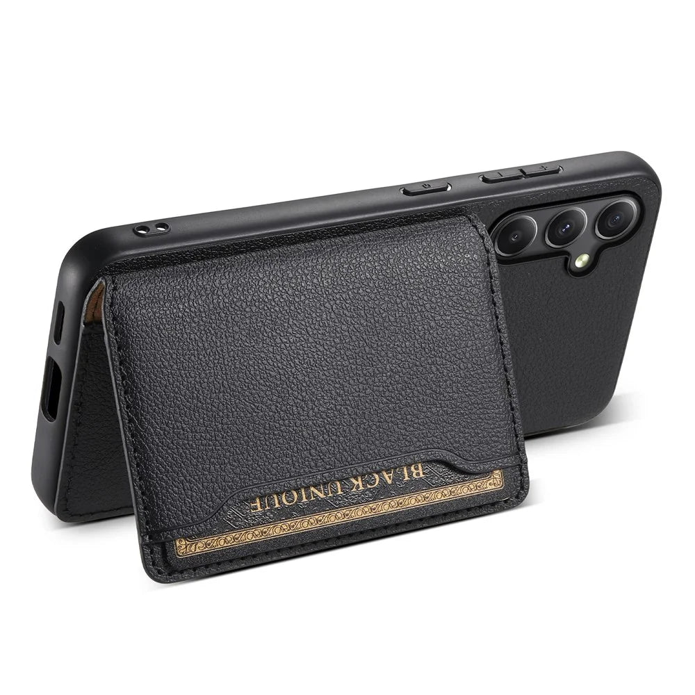 For Samsung Galaxy A24 4G (162.1 x 77.6 x 8.3mm) Case Shockproof Leather+TPU+PC Card Holder Phone Cover - Black - 3