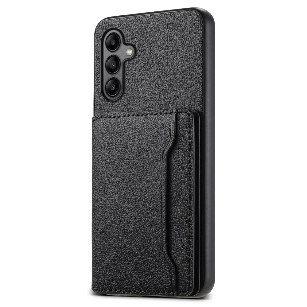 For Samsung Galaxy A05s 4G Calf Texture TPU+PC+PU Leather Phone Case Card Slots Kickstand Phone Cover - Black - 1