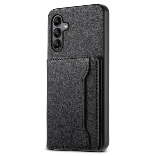 For Samsung Galaxy A05s 4G Calf Texture TPU+PC+PU Leather Phone Case Card Slots Kickstand Phone Cover - Black - 1