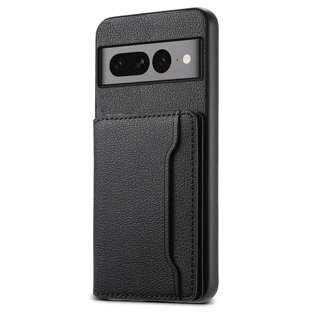 For Google Pixel 7 Pro 5G Magnetic Card Holder Phone Case Kickstand TPU+PC+PU Leather Cover - Black - 1