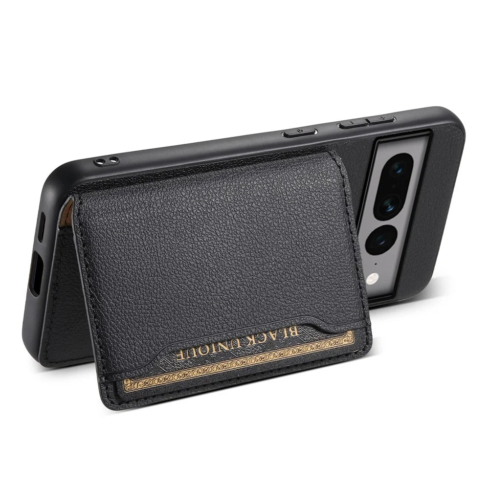 For Google Pixel 7 Pro 5G Magnetic Card Holder Phone Case Kickstand TPU+PC+PU Leather Cover - Black - 3