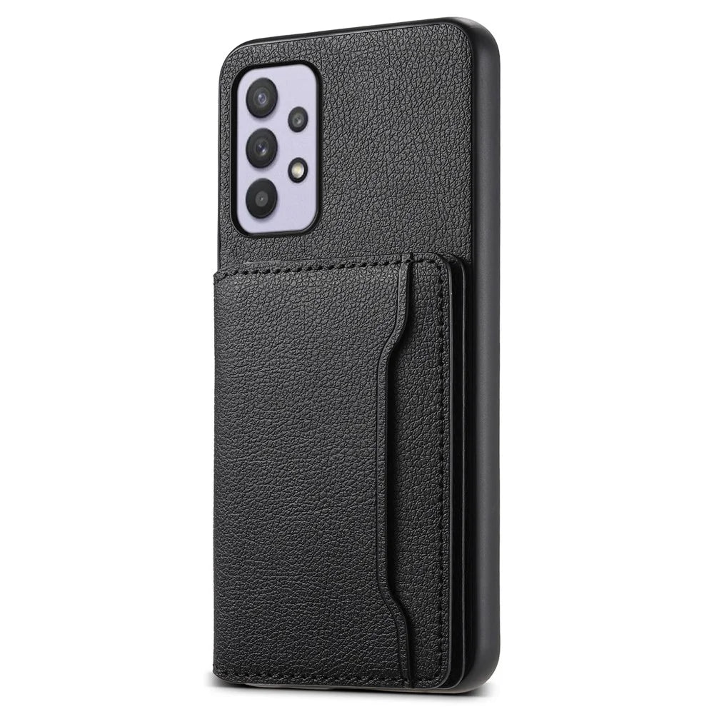 For Samsung Galaxy A32 5G Case 5 Card Slots Kickstand Bump Proof Phone Cover - Black - 1