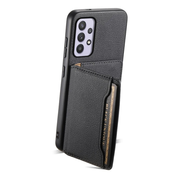For Samsung Galaxy A32 5G Case 5 Card Slots Kickstand Bump Proof Phone Cover - Black - 2