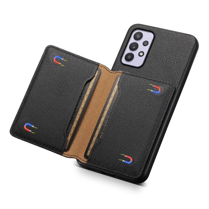 For Samsung Galaxy A32 5G Case 5 Card Slots Kickstand Bump Proof Phone Cover - Black - 4