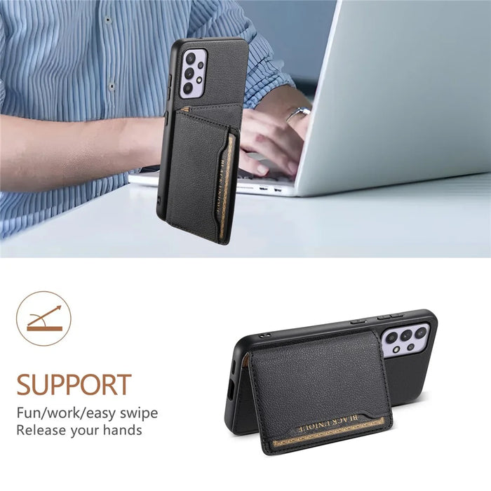 For Samsung Galaxy A32 5G Case 5 Card Slots Kickstand Bump Proof Phone Cover - Black - 5